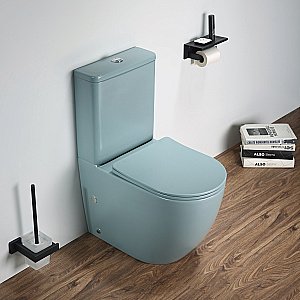 Унитаз напольный CeramaLux 2166XMLG зеленый матовый, безободковый, с бачком, с крышкой микролифт купить в интернет-магазине Sanbest