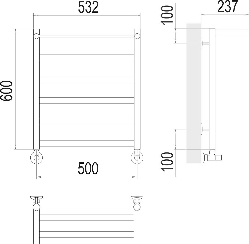 Полотенцесушитель водяной Terminus Хендрикс П6 500х600 купить в интернет-магазине сантехники Sanbest