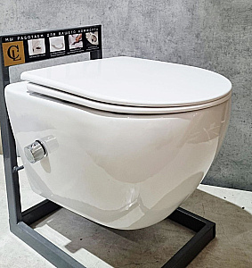 Унитаз подвесной CeramaLux TR-0199BD безободковый, функция биде, с крышкой микролифт, белый купить в интернет-магазине Sanbest
