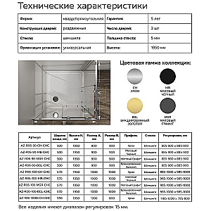 Душевой уголок Azario Paris 100х100 AZ-R06-100-MB-CHC стекло шиншилла/профиль черный матовый купить в интернет-магазине Sanbest