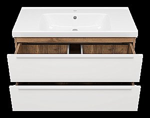 Тумба с раковиной Misty Карат -100 П-Кар09100-01/19-2Я белый/темное дерево для ванной в интернет-магазине Sanbest