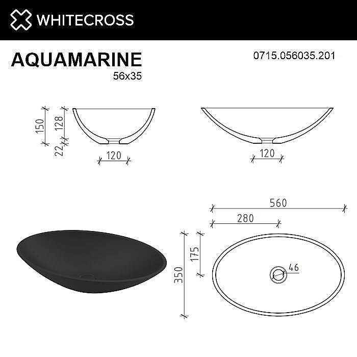 Раковина накладная WhiteCross Aquamarine 56 0715.056035.201 черная матовая купить в интернет-магазине Sanbest