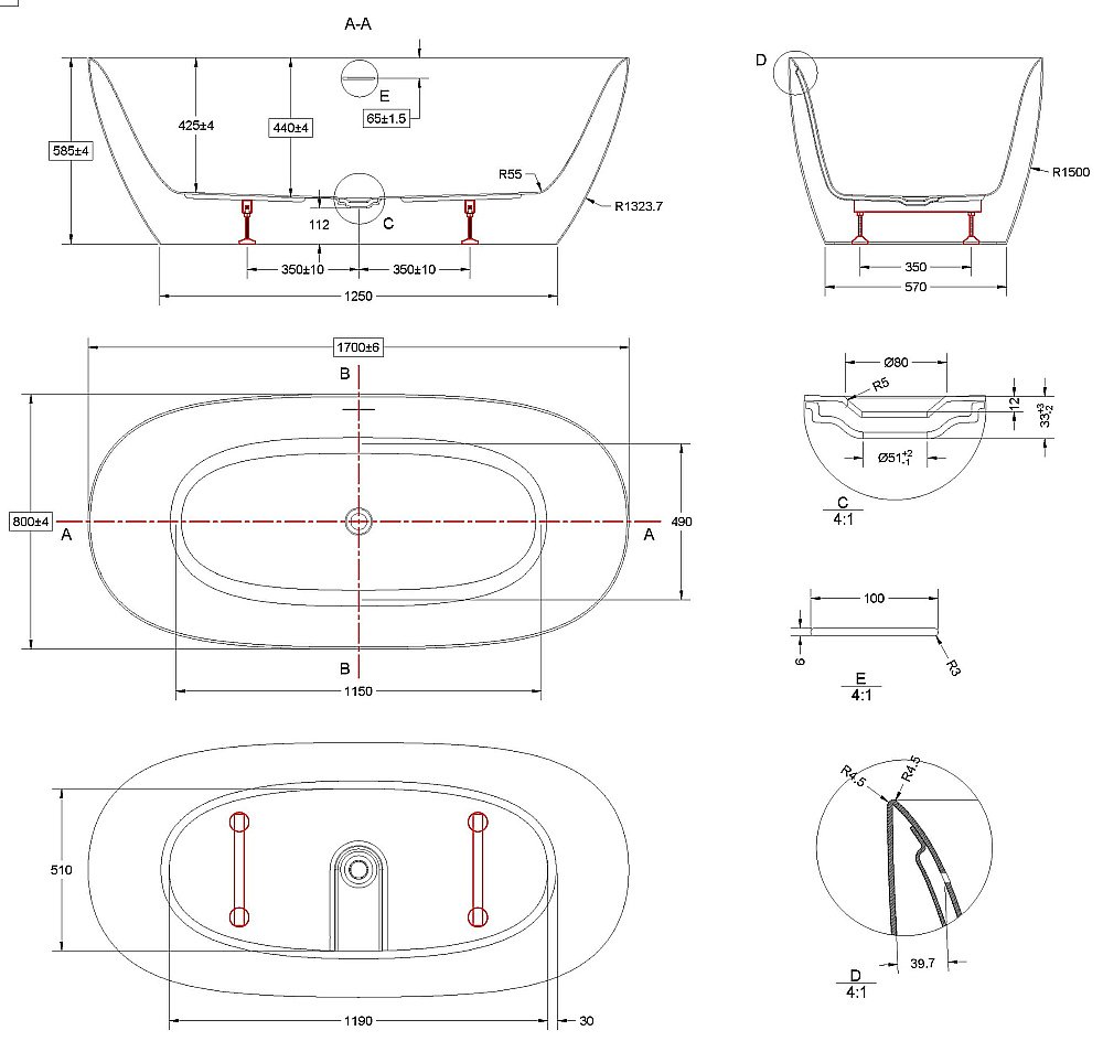 Ванна акриловая Vincea VBT-708-1700 170x80 белый купить в интернет-магазине Sanbest