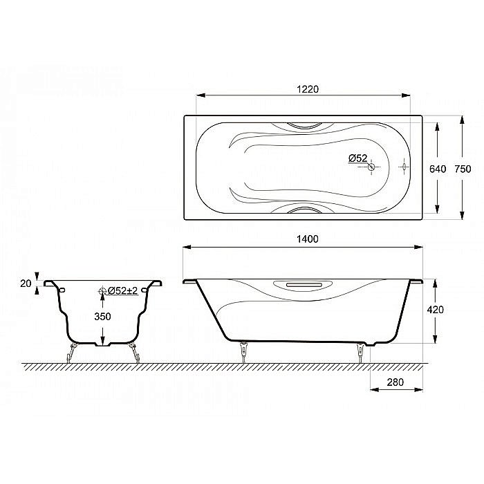 Ванна чугунная Delice Malibu Elite DLR230628 140х75 белая купить в интернет-магазине Sanbest