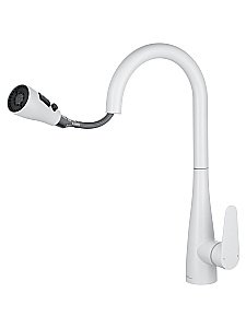 Смеситель для кухни с выдвижным изливом WONZON & WOGHAND, Белый матовый (WW-121E201B-MW) купить в интернет-магазине сантехники Sanbest