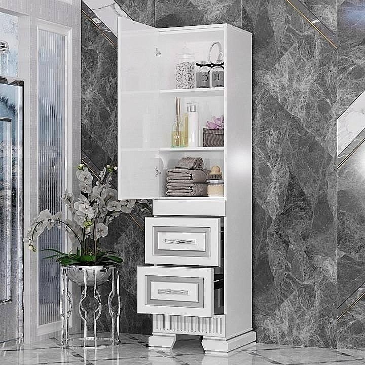 Пенал Опадирис Оникс 49 белый/серебряная патина для ванной в интернет-магазине сантехники Sanbest