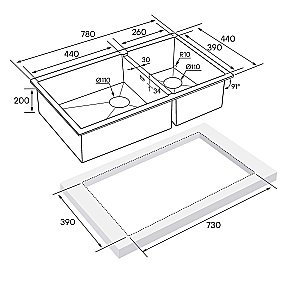 Мойка кухонная Paulmark AXEL PM227844-GM вороненая сталь купить в интернет-магазине сантехники Sanbest