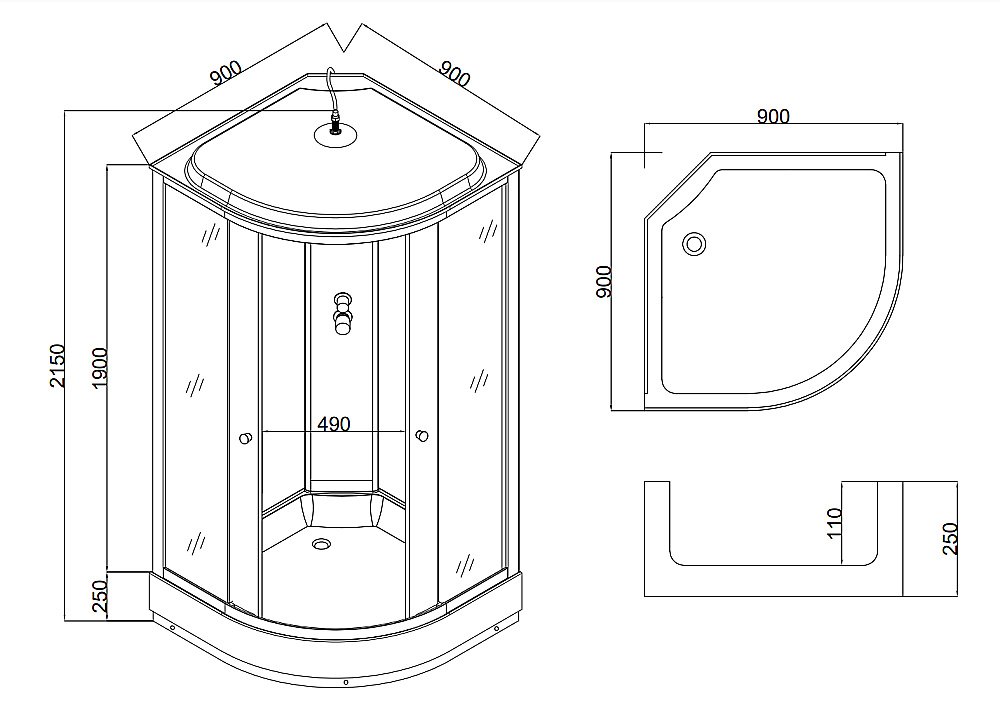 Душевая кабина Taliente TA-9091M 90х90 стекло рифленое купить в интернет-магазине Sanbest