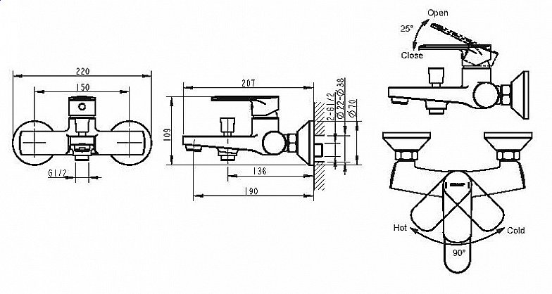 Смеситель для ванны Bravat Louise F6191183CP-01-RUS купить в интернет-магазине сантехники Sanbest