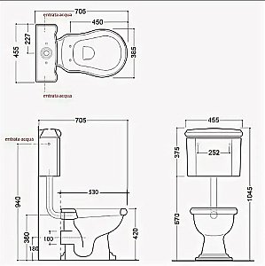 Унитаз напольный Kerasan Retro 1010 с низким бачком 1072 Белый/ручка хром купить в интернет-магазине Sanbest