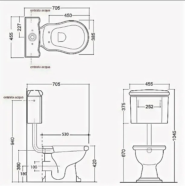 Унитаз напольный Kerasan Retro 1010 с низким бачком 1072 Белый/ручка хром купить в интернет-магазине Sanbest