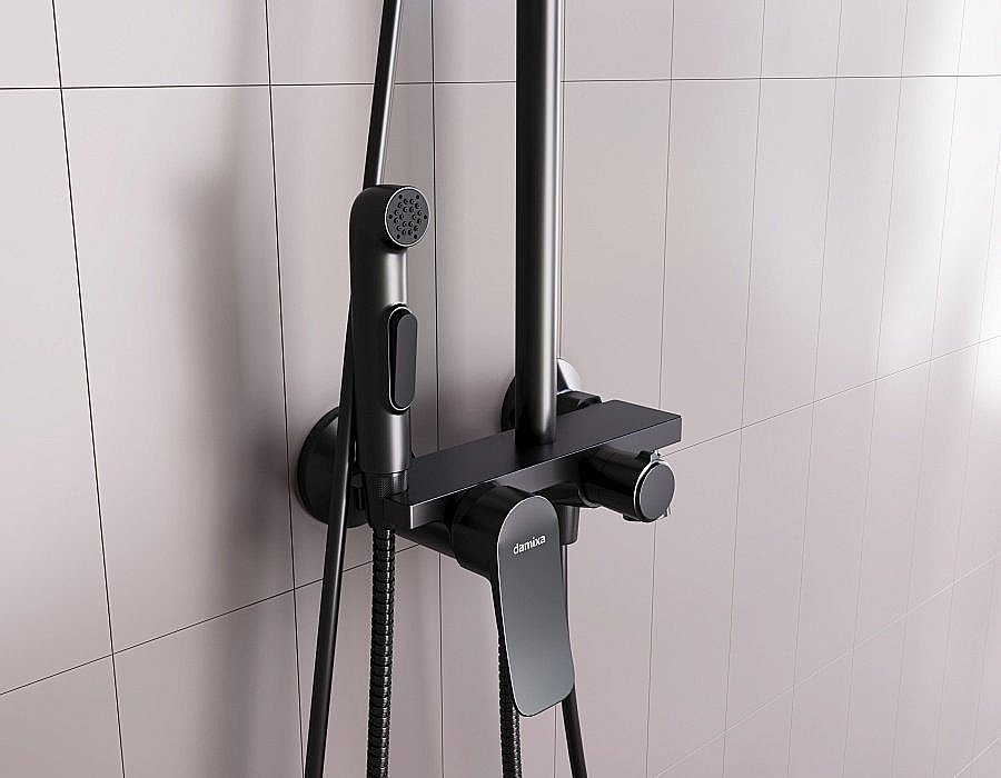Душевая система Damixa Apollo DX220910300 черная матовая купить в интернет-магазине сантехники Sanbest