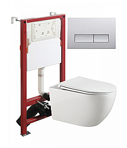 Унитаз подвесной Agger ATI12150+APB200 безободковый, с инсталляцией, смыв торнадо, с крышкой микролифт, белый глянцевый/кнопка хром глянцевый купить в интернет-магазине Sanbest