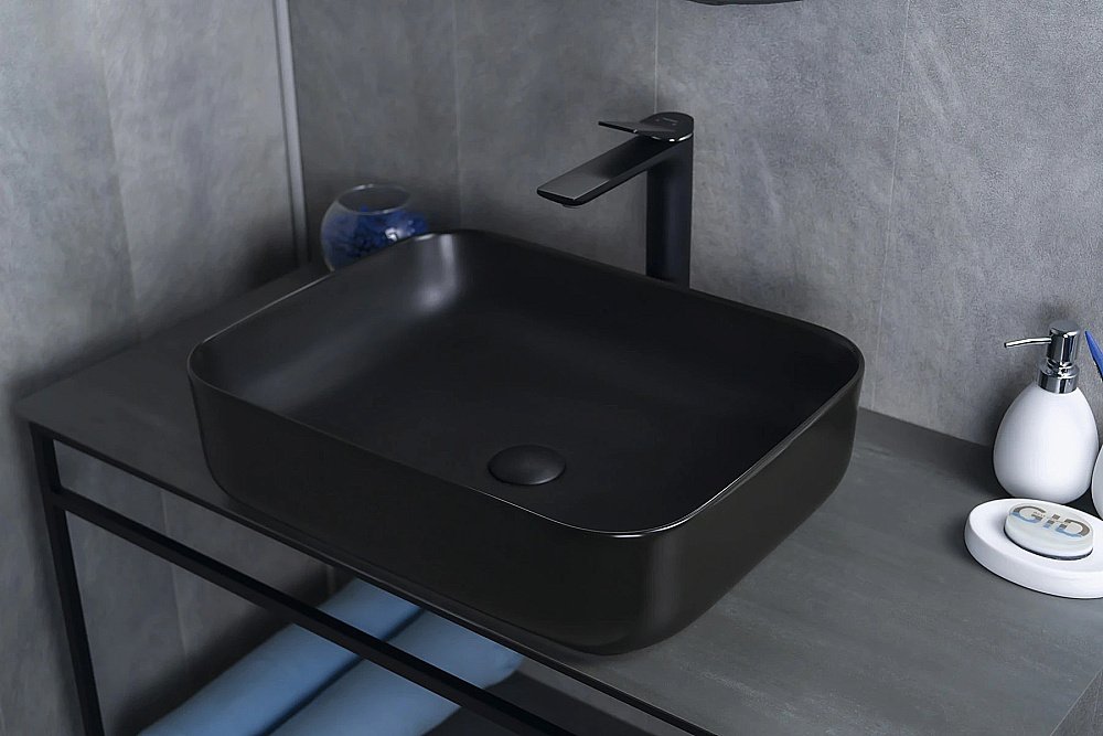 Раковина накладная Gid Geometrico 50 Bm1304 53350 черная матовая купить в интернет-магазине Sanbest