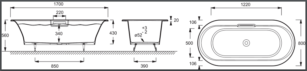 Ванна чугунная Jacob Delafon VOLUTE E6D037-00 170x80 купить в интернет-магазине Sanbest