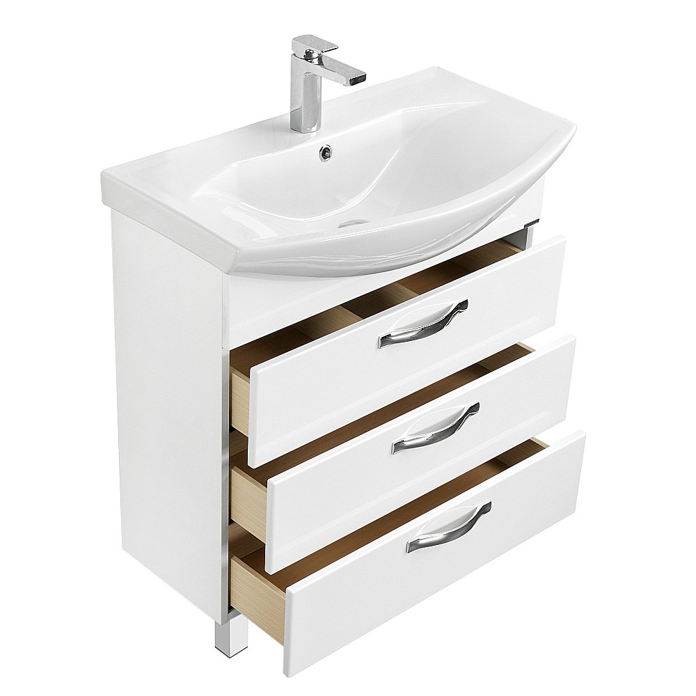 Тумба с раковиной Акватон Ария 80 Н белая глянцевая для ванной в интернет-магазине Sanbest