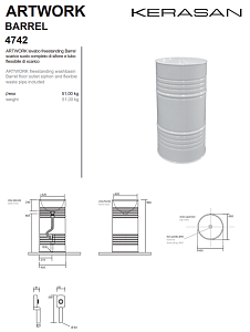 Раковина напольная Kerasan Artwork Barrel 45 4742K83 Ржавчина купить в интернет-магазине Sanbest