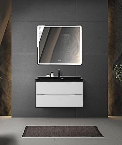 Тумба с раковиной Belbagno MARINO 90 белая глянцевая/черная раковина для ванной в интернет-магазине Sanbest