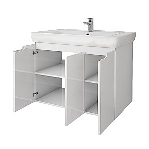 Тумба с  раковиной подвесная/напольная Dreja Q PLUS (D) 80 белый глянец для ванной в интернет-магазине Sanbest