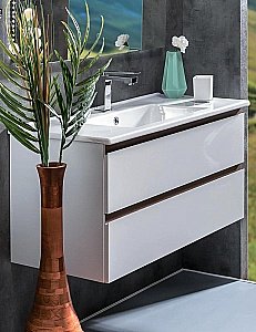 Тумба с раковиной Armadi Art Capolda 100 белое с ручкой орех для ванной в интернет-магазине Sanbest