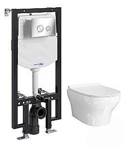 Унитаз подвесной WasserKRAFT Berkel 56TLT.010.ME.BN01.H001 безободковый, с инсталляцией Vils 56, с крышкой микролифт, белый/кнопка никель купить в интернет-магазине Sanbest