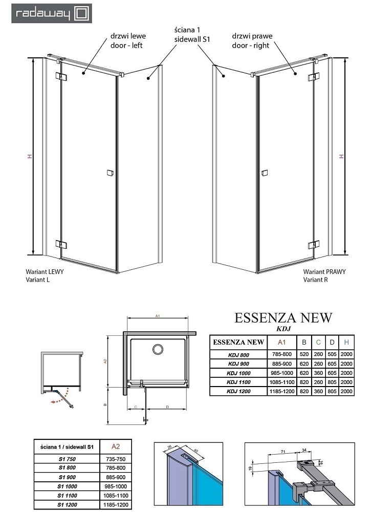 Душевой уголок Radaway Essenza New KDJ 120х75 купить в интернет-магазине Sanbest