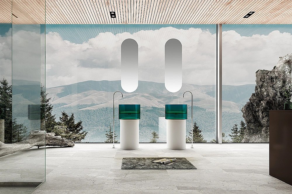 Раковина напольная ABBER Kristall AT2701White-Aquamarin-H бирюзовая/белая купить в интернет-магазине Sanbest