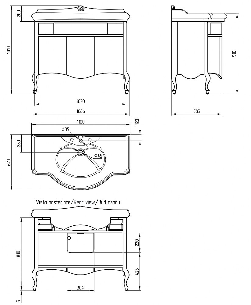 Тумба с раковиной Migliore Impero 110 Oliva для ванной в интернет-магазине Sanbest