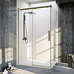 Душевой уголок Veconi Rovigo RV070G-140100-01-C4 140х100 стекло прозрачное/профиль брашированное золото купить в интернет-магазине Sanbest