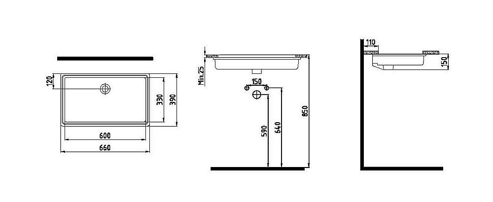 Раковина встраиваемая Bien Infinitum 66 INLA06101FD0W3000 белая купить в интернет-магазине Sanbest