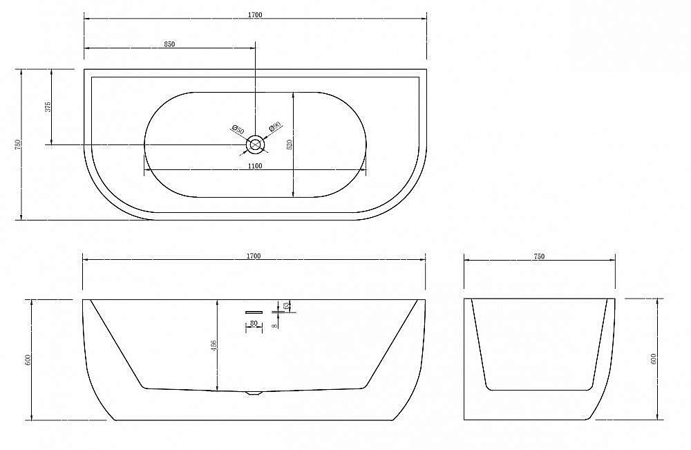 Акриловая ванна Abber AB9316 170х75 купить в интернет-магазине Sanbest