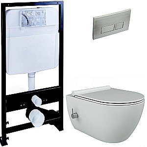 Унитаз Boheme Bianca 963-2-WM с инсталяцией и кнопкой 664-NB белый матовый/никель, безободковый, с функцией биде купить в интернет-магазине Sanbest