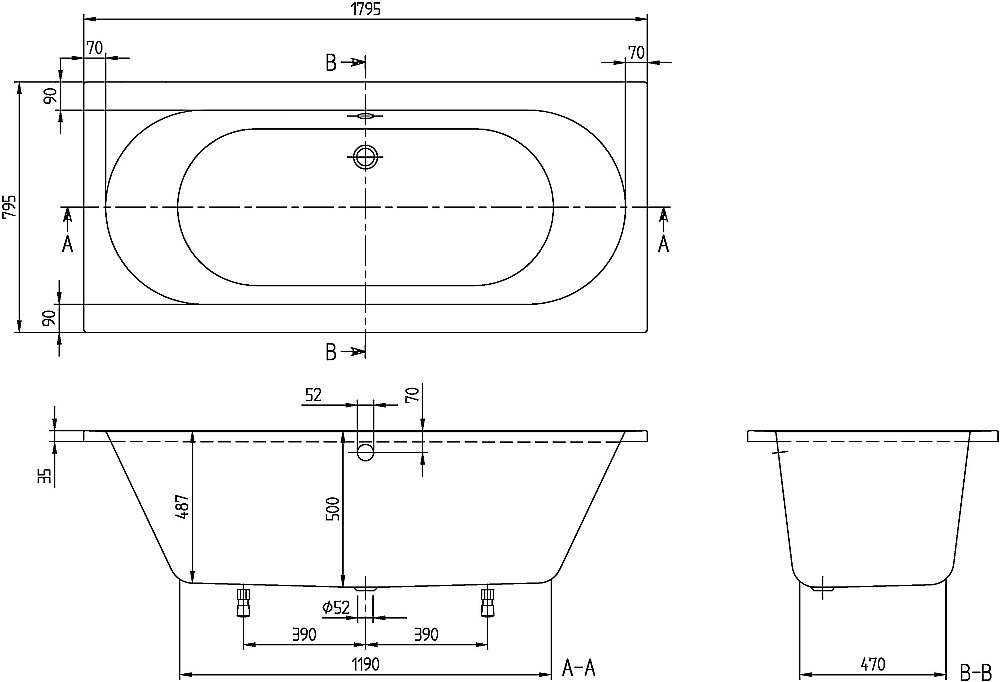 Ванна акриловая Villeroy&Boch O'Novo UBA180CAS2V-01 180x80 белая купить в интернет-магазине Sanbest