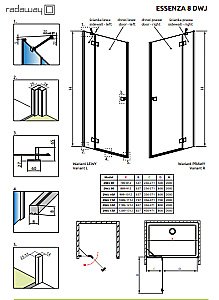 Душевая дверь Radaway Essenza 8 Brushed Nickel DWJ 130 L стекло прозрачное/профиль брашированный никель купить в интернет-магазине Sanbest