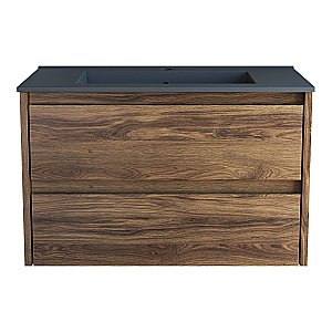 Тумба с раковиной Vincea Gio 80 VMC-2G800CO/VBS-13980MA тёмный дуб/раковина антрацит матовый для ванной в интернет-магазине Sanbest