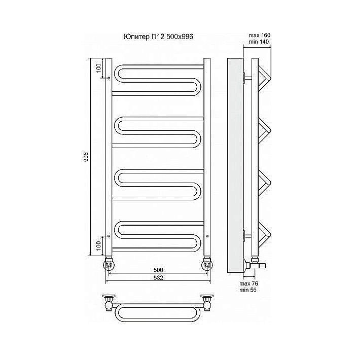 Полотенцесушитель водяной Terminus Юпитер П12 500x996 купить в интернет-магазине сантехники Sanbest