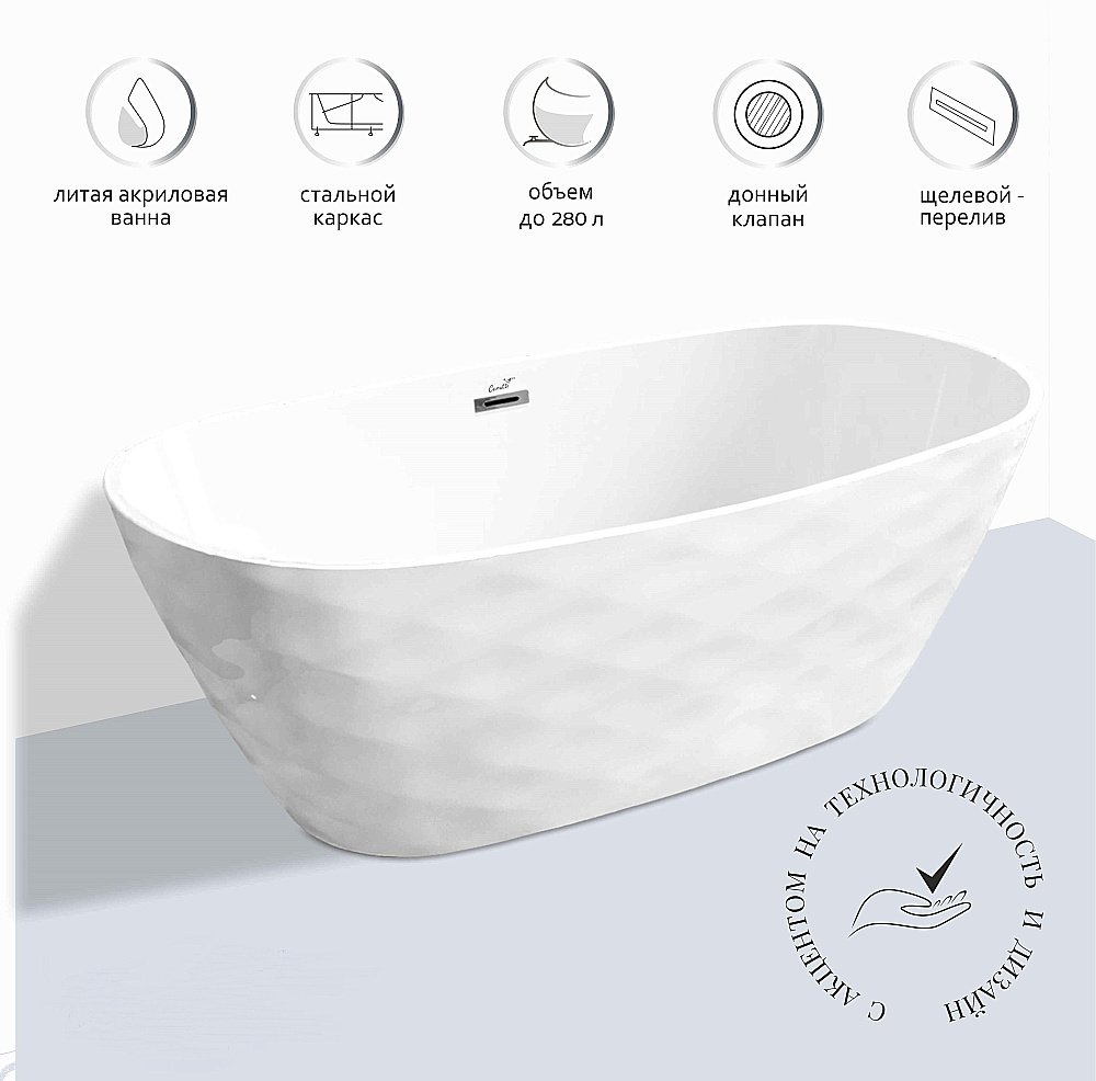 Ванна акриловая Ceruttispa TONIA CT11230 170х75 белая купить в интернет-магазине Sanbest