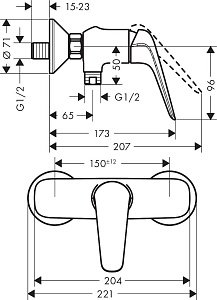 Смеситель для душа Hansgrohe Novus 71060000 купить в интернет-магазине сантехники Sanbest