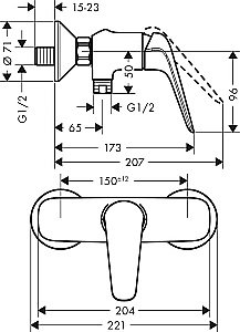 Смеситель для душа Hansgrohe Novus 71060000 купить в интернет-магазине сантехники Sanbest