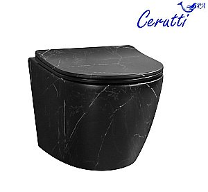 Унитаз подвесной CeruttiSpa Sella Aria Tornado MMB CT9531 безободковый, смыв торнадо, с крышкой микролифт, мрамор черный матовый купить в интернет-магазине Sanbest