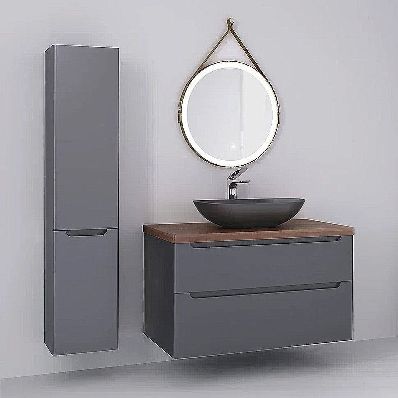 Тумба с раковиной Jorno Wood 100 серая для ванной в интернет-магазине Sanbest