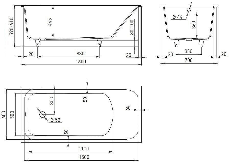 Ванна Salini Orlanda S-Sense 160x70 102015G белая купить в интернет-магазине Sanbest