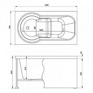 Акриловая ванна Aquanet Largo 120x70 205362 с к/с58 купить в интернет-магазине Sanbest