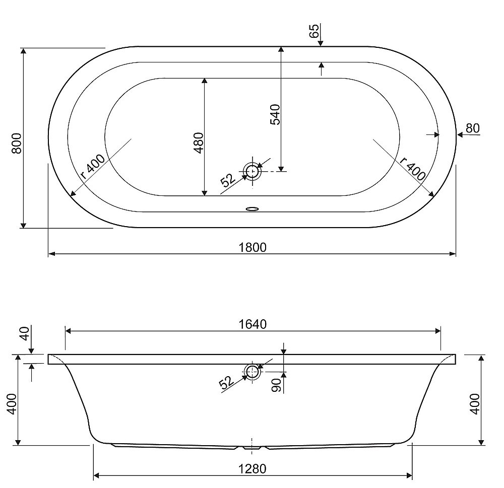 Ванна акриловая Cezares METAURO-Central-180-80-40-W-MATT купить в интернет-магазине Sanbest