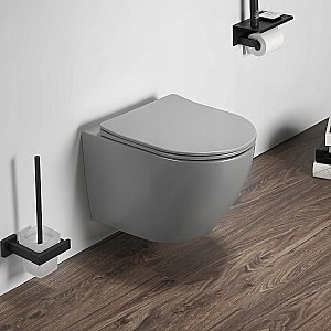 Унитаз подвесной CeramaLux 2197MH светло-серый матовый, безободковый, с крышкой микролифт купить в интернет-магазине Sanbest