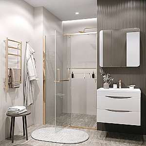 Душевая дверь Grossman Pragma 110 100.K33.03.110.32.00 стекло прозрачное/профиль золото сатин купить в интернет-магазине Sanbest