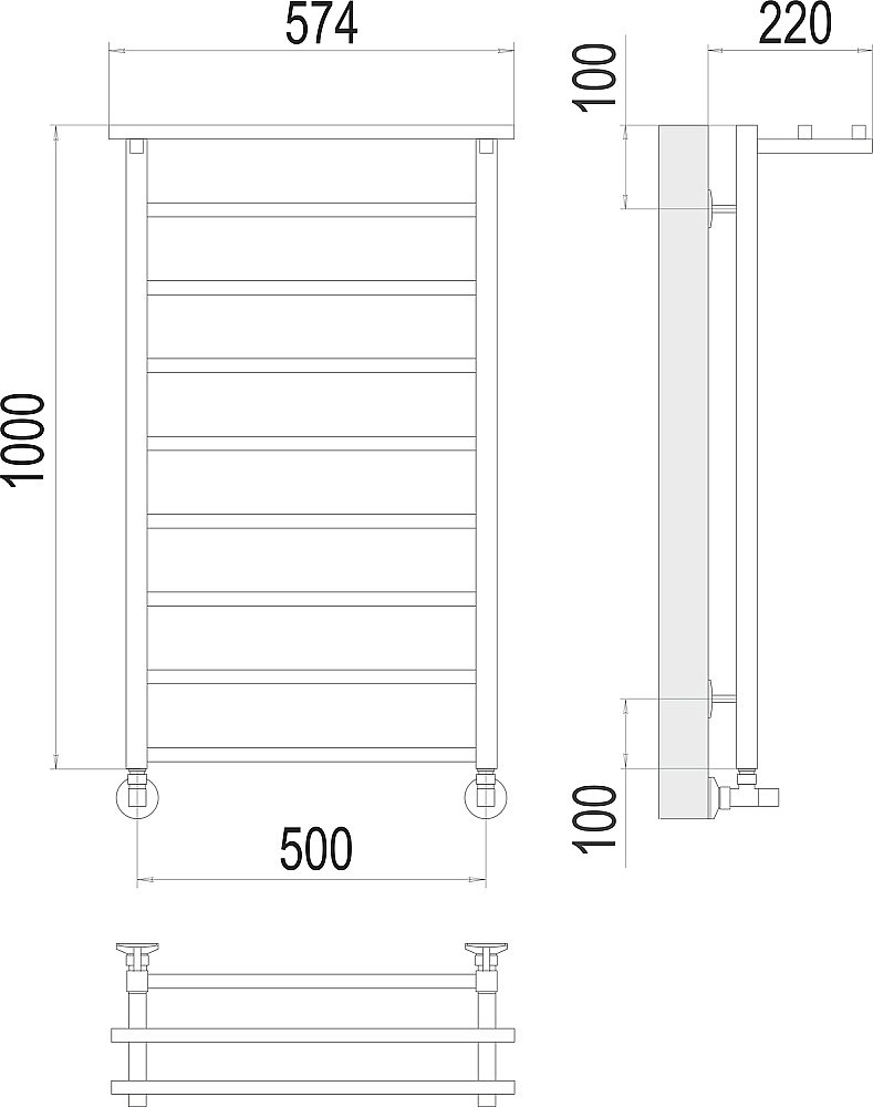 Полотенцесушитель водяной с полочкой Terminus Контур П9 500х1000 купить в интернет-магазине сантехники Sanbest
