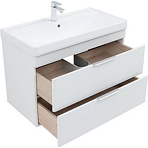 Тумба подвесная с раковиной Aquanet Ирис New 90 336311+323883 белая глянцевая для ванной в интернет-магазине Sanbest