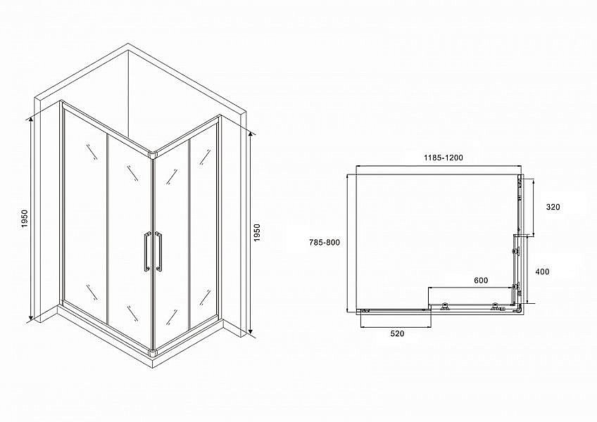 Душевой уголок ABBER Schwarzer Diamant AG02128MH 120x80 стекло матовое/профиль хром купить в интернет-магазине Sanbest