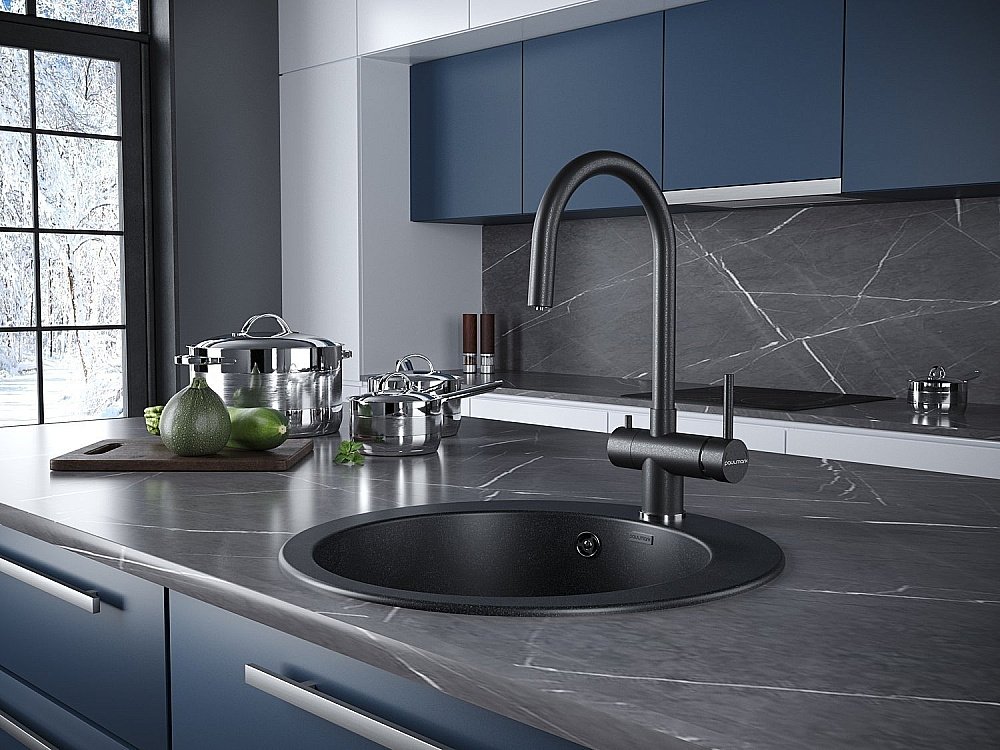 Смеситель для кухни Paulmark Heller He213218-BLM черный купить в интернет-магазине сантехники Sanbest